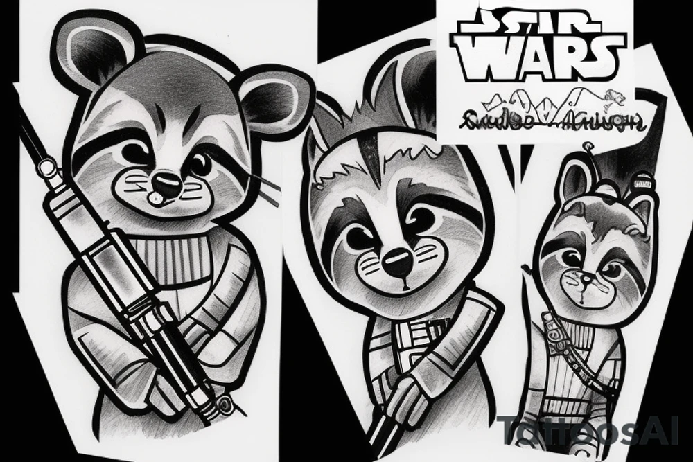 Jedi raccoon with lightsabers tattoo idea
