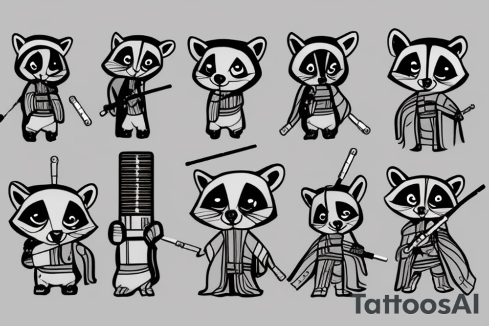 Jedi raccoon with lightsabers tattoo idea