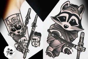 Jedi raccoon with lightsabers tattoo idea