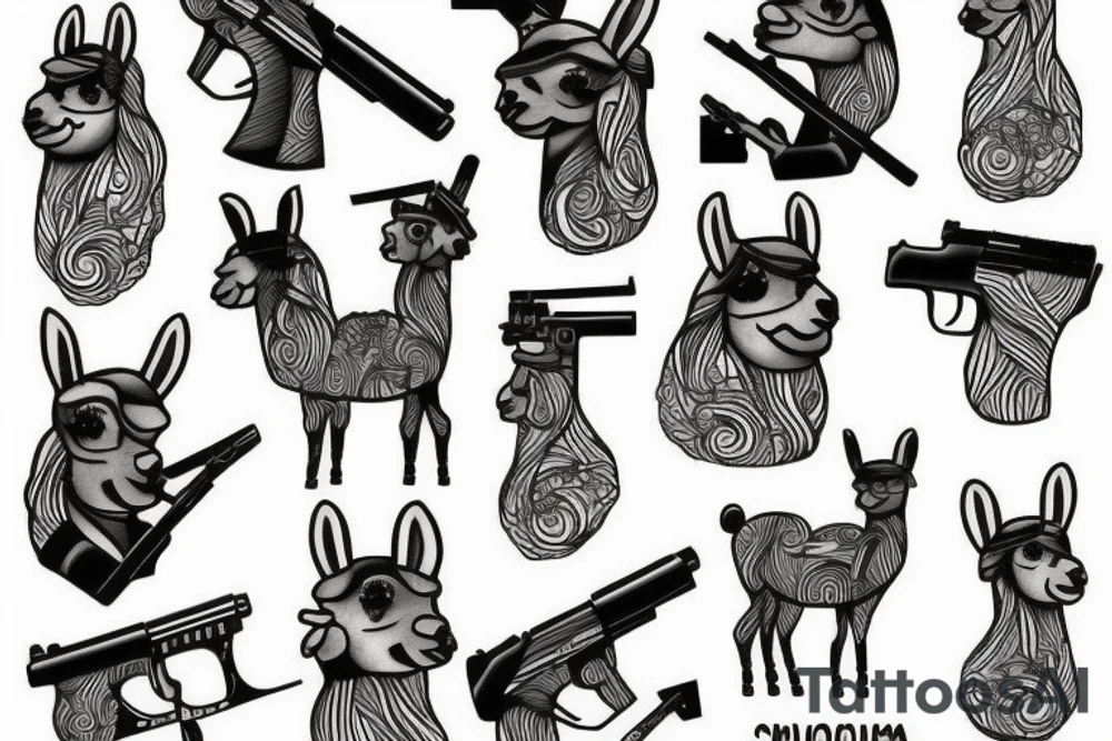 Llama with guns tattoo idea