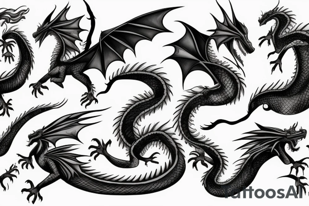 dragon with two front claws, a long tail, big wings and a toung tattoo idea