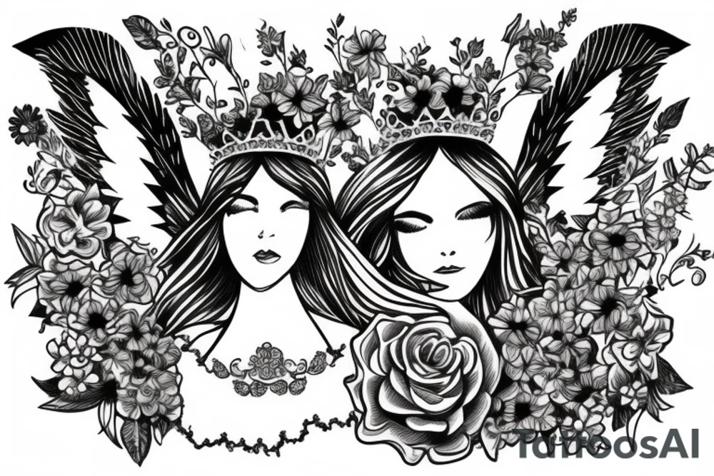 Angel girl with crown of flowers tattoo idea