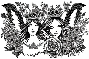 Angel girl with crown of flowers tattoo idea