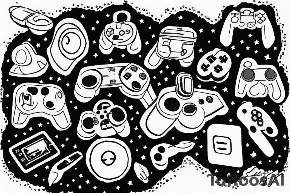astronaut holding a game controller tattoo idea