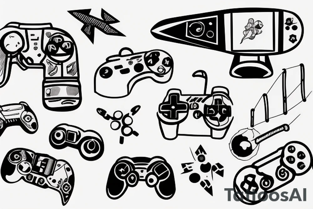 astronaut holding a game controller tattoo idea
