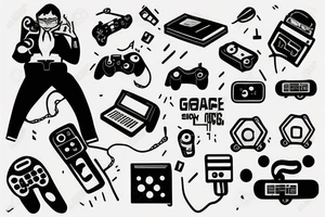 astronaut sitting on couch while holding a game controller tattoo idea