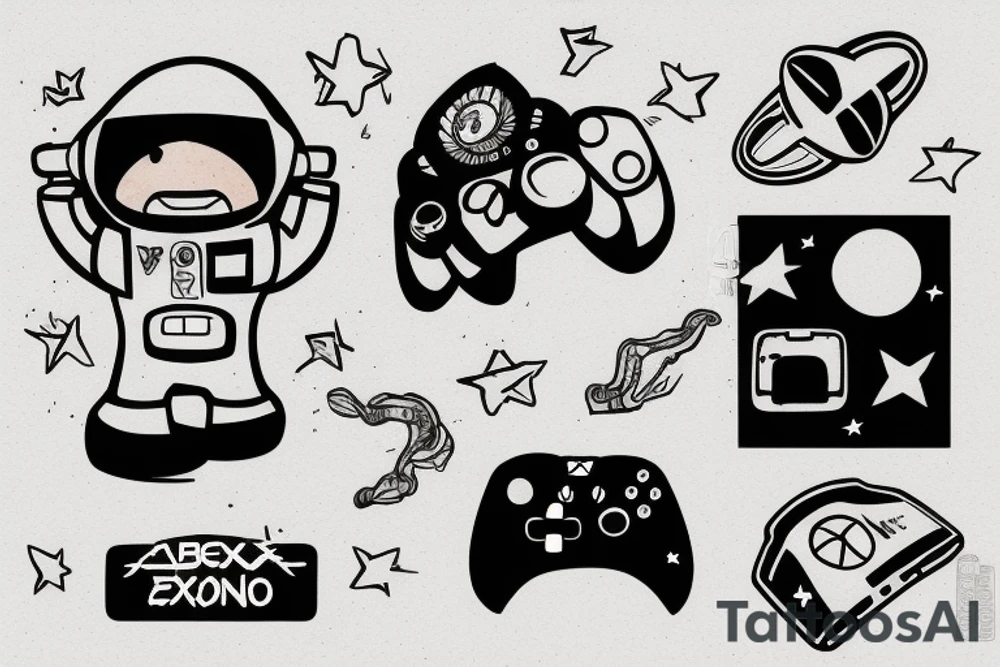 astronaut playing an xbox tattoo idea