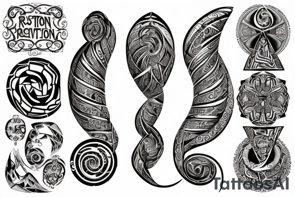 spiral and ornate inscription resurrection tattoo idea