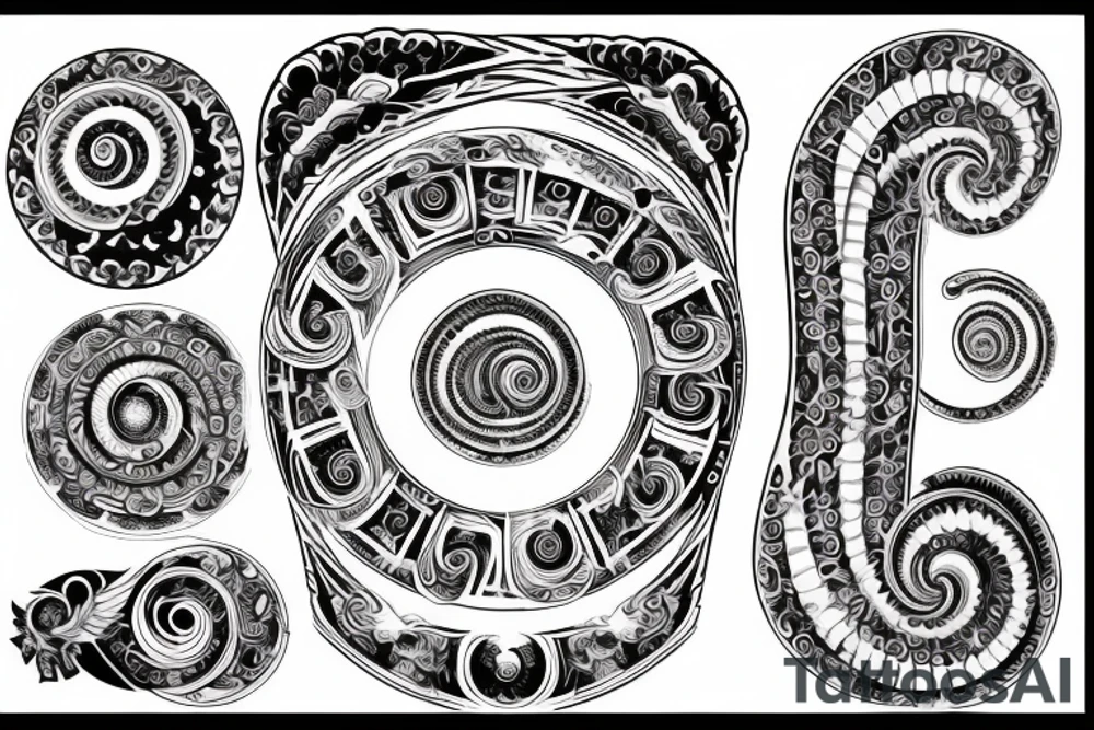 spiral and ornate inscription resurrection tattoo idea