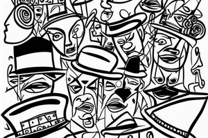 Man in suit and hat with face hidden. He should be half drawn, with the bottom half of the man purposely unfinished, as 8f it were still in the planning stages tattoo idea