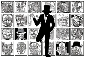 Man in suit and hat with face hidden. He should be half drawn, with the bottom half of the man purposely unfinished, as 8f it were still in the planning stages tattoo idea