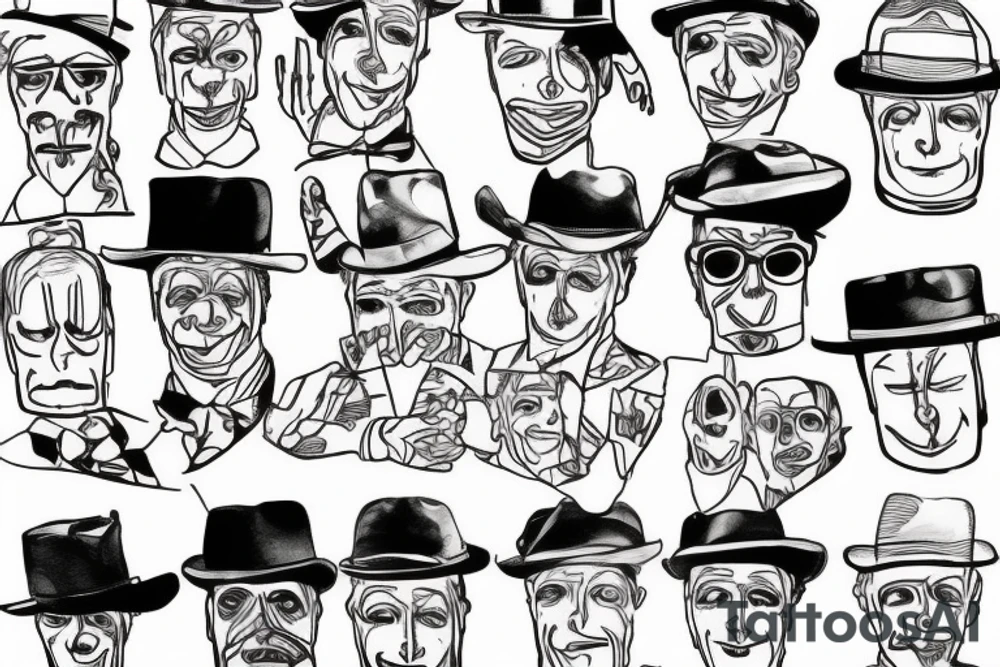 Just a man in suit and hat with face hidden. He should be half drawn, with the bottom half of the man purposely unfinished, as 8f it were still in the planning stages. No background tattoo idea