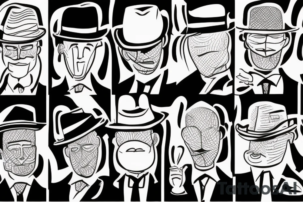 Just a man in suit and hat with face hidden. He should be half drawn, with the bottom half of the man purposely unfinished, as 8f it were still in the planning stages. No background tattoo idea