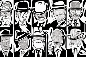 Just a man in suit and hat with face hidden. He should be half drawn, with the bottom half of the man purposely unfinished, as 8f it were still in the planning stages. No background tattoo idea