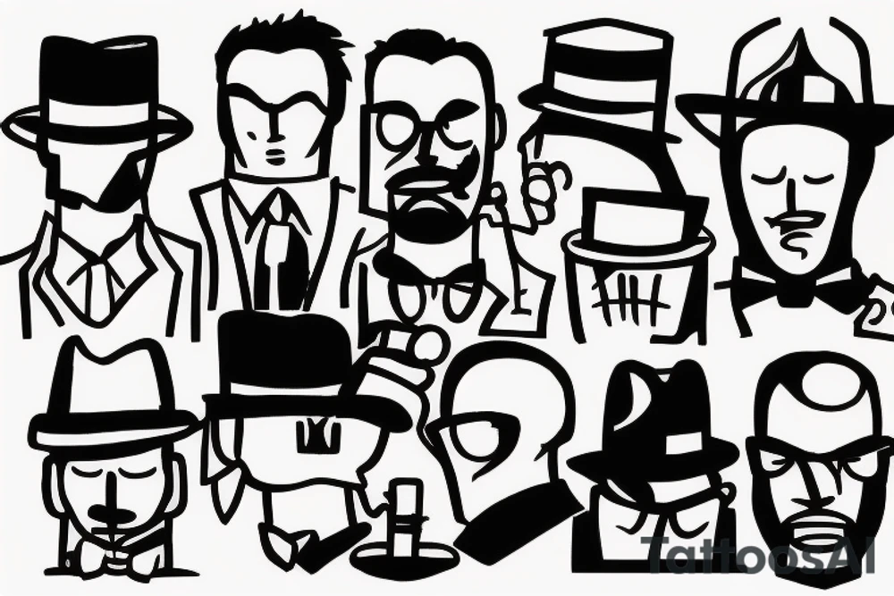 Just a man in suit and hat with face hidden. He should be half drawn, with the bottom half of the man purposely unfinished, as 8f it were still in the planning stages. No background tattoo idea