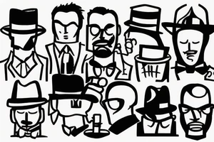 Just a man in suit and hat with face hidden. He should be half drawn, with the bottom half of the man purposely unfinished, as 8f it were still in the planning stages. No background tattoo idea