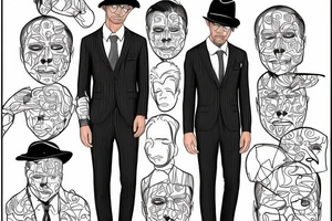 Just a man in suit and hat with face hidden. He should be half drawn, with the bottom half of the man purposely unfinished, as 8f it were still in the planning stages. No background tattoo idea