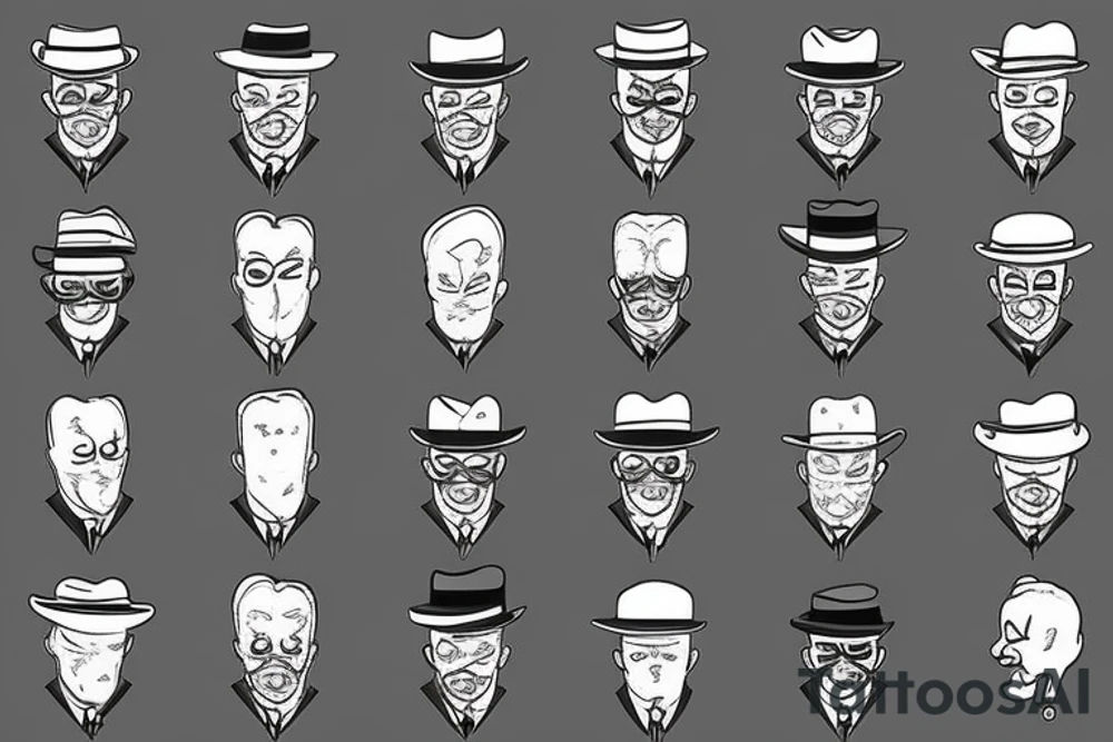 Just a man in suit and hat with face hidden. He should be half drawn, with the bottom half of the man purposely unfinished, as 8f it were still in the planning stages. No background tattoo idea
