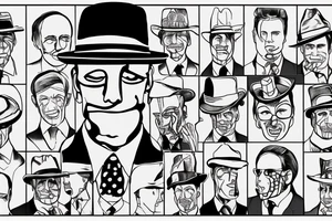 Just a man in suit and hat with face hidden. He should be half drawn, with the bottom half of the man purposely unfinished, as 8f it were still in the planning stages. No background tattoo idea