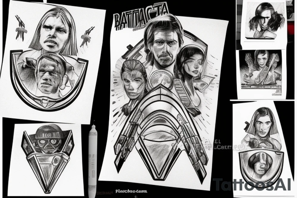 battlestar galactica warship sketch style tattoo idea