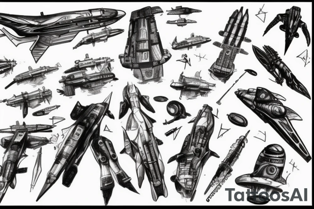 battlestar galactica warship sketch style tattoo idea