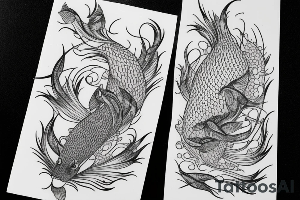 Combining the word "nepenthe" with delicate fish, thin lines tattoo idea