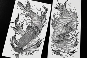 Combining the word "nepenthe" with delicate fish, thin lines tattoo idea