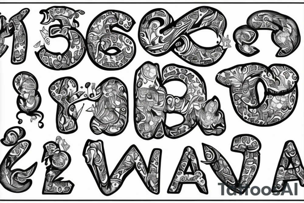 letters B U M, infinity sing, family, daugthers, male tatto tattoo idea