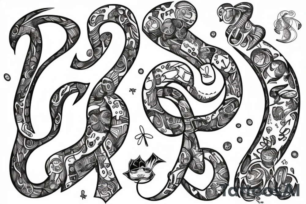 letters B U M, infinity sing, family, daugthers, male tatto tattoo idea