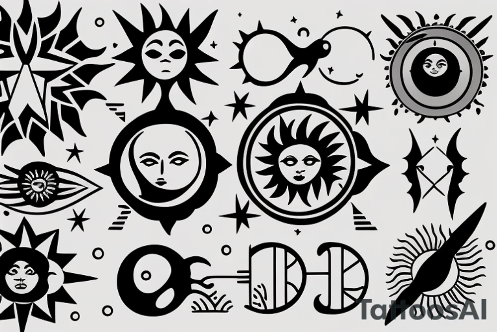 libra & Capricorn zodiac signs with minimalistic design of Sun & Moon tattoo idea