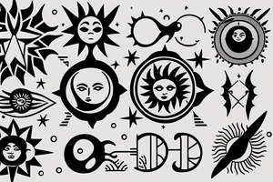 libra & Capricorn zodiac signs with minimalistic design of Sun & Moon tattoo idea