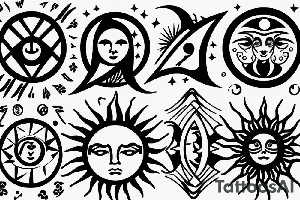 libra & Capricorn zodiac signs with minimalistic design of Sun & Moon tattoo idea