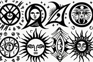 libra & Capricorn zodiac signs with minimalistic design of Sun & Moon tattoo idea
