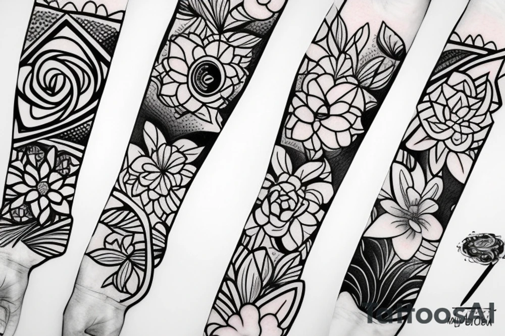 Gentle flower half inverted with solid black band tattoo idea Gentle flower half inverted with solid black band tattoo idea