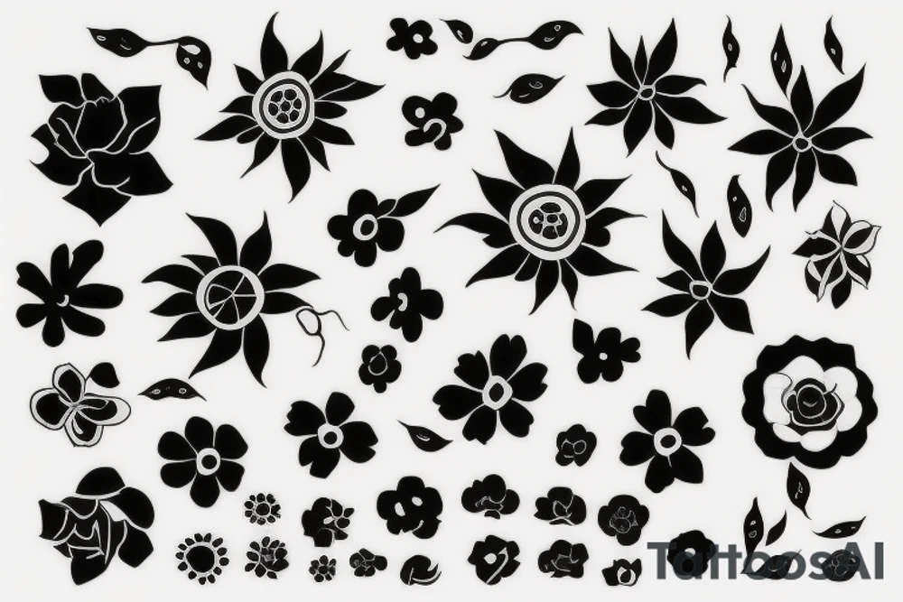 Gentle flower half inverted with solid black band tattoo idea Gentle flower half inverted with solid black band tattoo idea