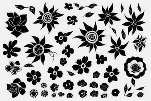 Gentle flower half inverted with solid black band tattoo idea