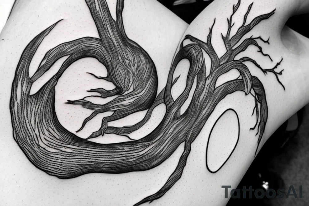 Roots through a hand turning into a tree in front of bright (moon) light. Lines emanating out to
Connect to a small circle tattoo idea