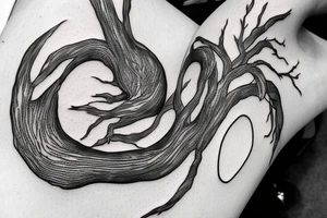 Roots through a hand turning into a tree in front of bright (moon) light. Lines emanating out to
Connect to a small circle tattoo idea