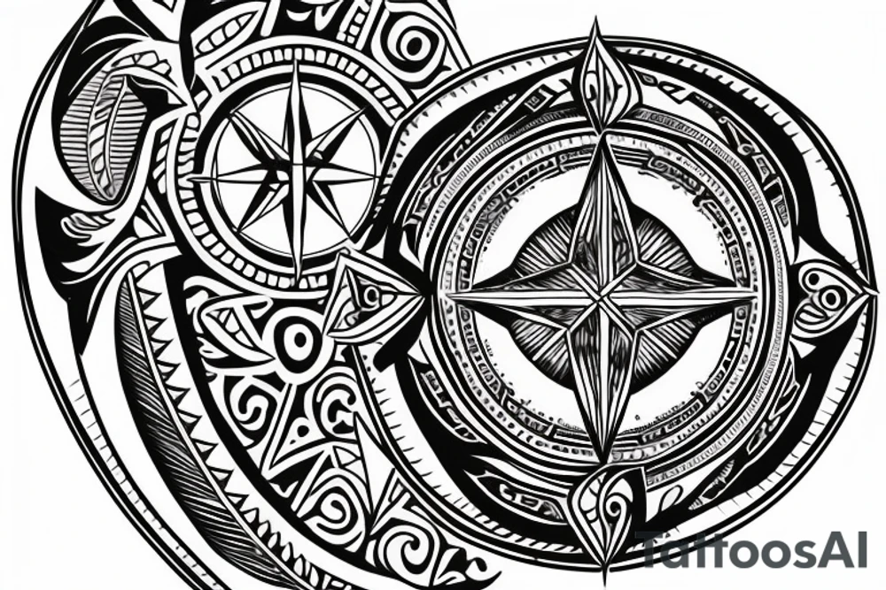 Compass with a Māori background tattoo idea