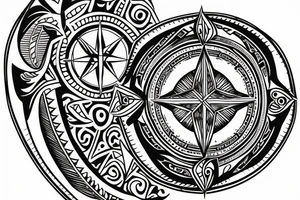 Compass with a Māori background tattoo idea