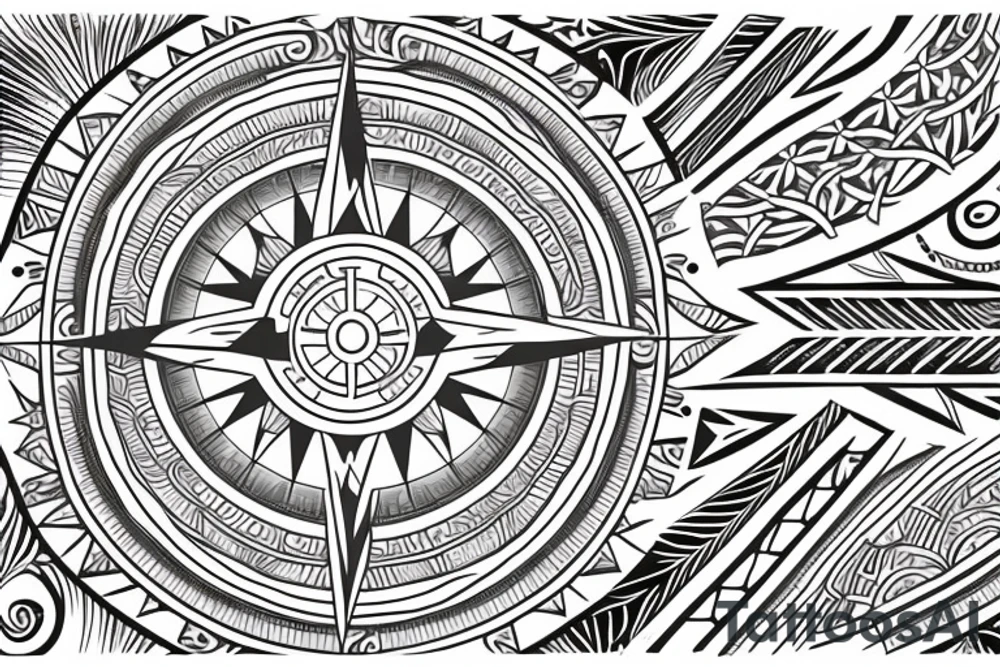 Compass with a Māori background tattoo idea