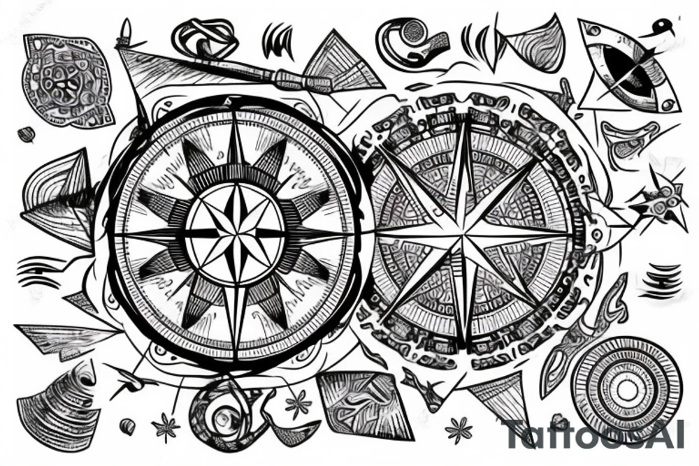 Compass with a african background with an elephant below tattoo idea