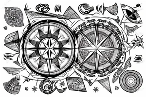 Compass with a african background with an elephant below tattoo idea