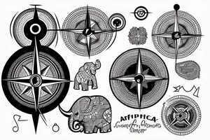 Compass with a african background with an elephant below tattoo idea