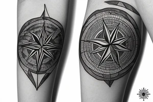 Compass with a african background with an elephant below tattoo idea