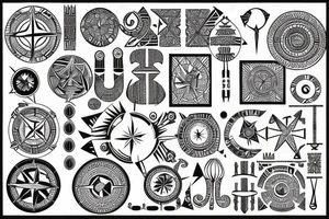 Compass with a african background with an elephant below tattoo idea