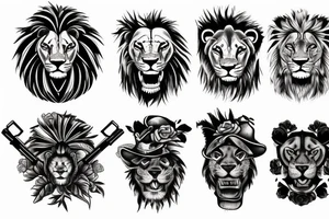 lion face with two guns and roses tattoo idea