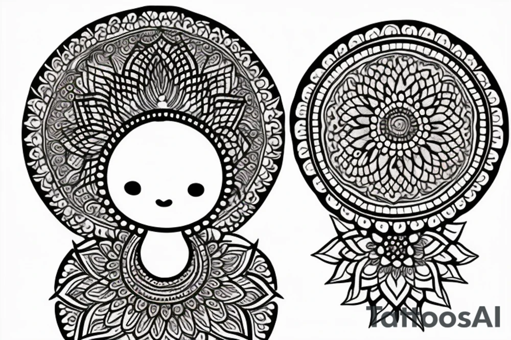 Henna geometric flower baby Buddha tattoo idea