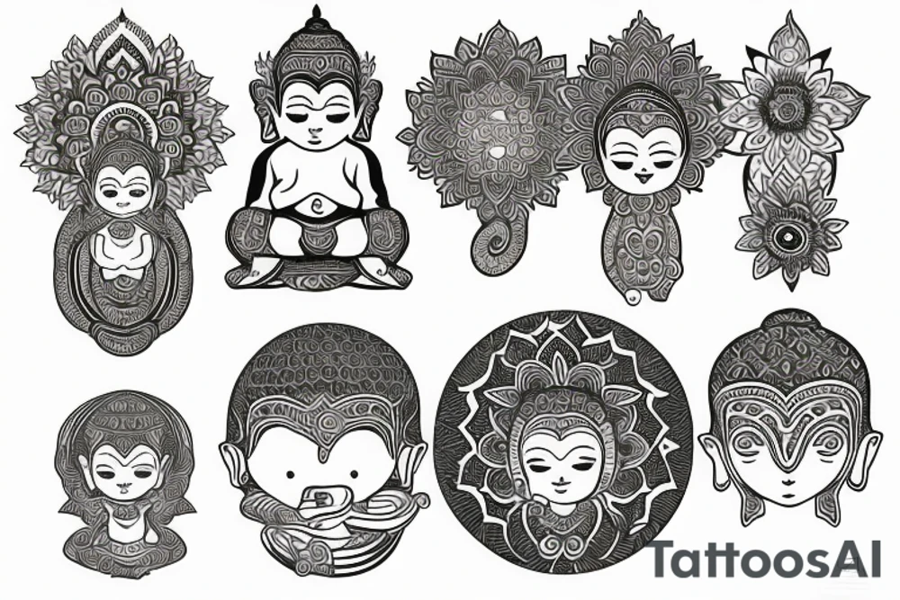 Henna geometric flower baby Buddha tattoo idea