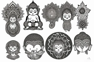 Henna geometric flower baby Buddha tattoo idea